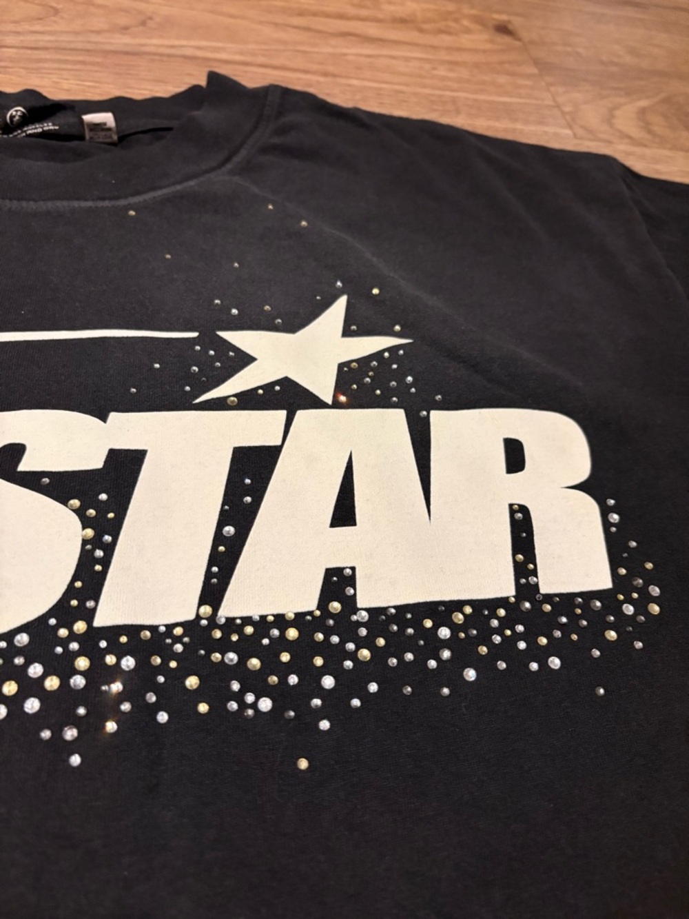 black Hellstar Rhinestone Tee With White Lettering - Picture 4 of 4